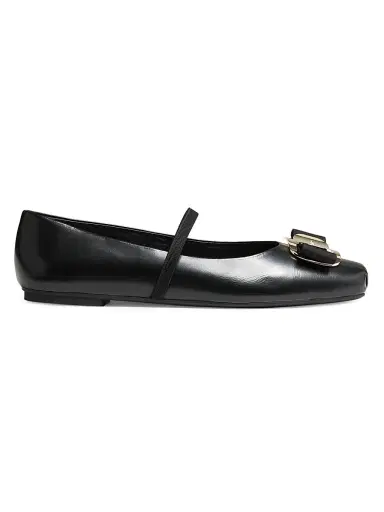 Ferragamo Women's Zina Leather Ballet Flats - Nero - Size 11 | Thumbnail 1