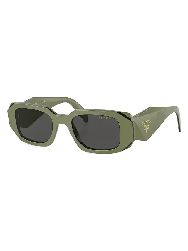 Prada Women's 49MM Rectangle Sunglasses - Shiny Olive Dark Grey