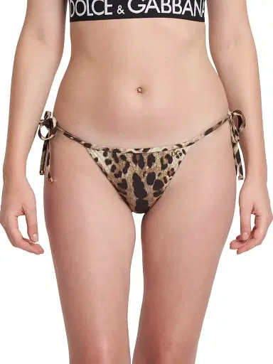 Dolce & Gabbana Women's Leopard Side-Tie Bikini Bottom | Thumbnail 2