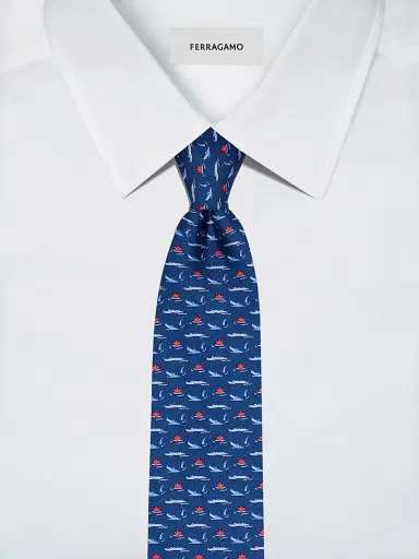 FERRAGAMO Men's Gator Silk Tie - Navy | Thumbnail 3