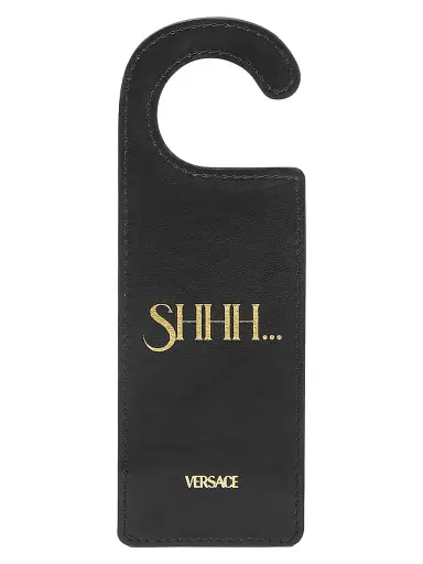 Versace Do Not Disturb Leather Door Hanger - Black | Thumbnail 2 Versace Do Not Disturb Leather Door Hanger - Black | Thumbnail 2