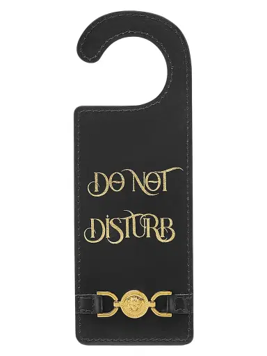 Versace Do Not Disturb Leather Door Hanger - Black | Thumbnail 1 Versace Do Not Disturb Leather Door Hanger - Black | Thumbnail 1