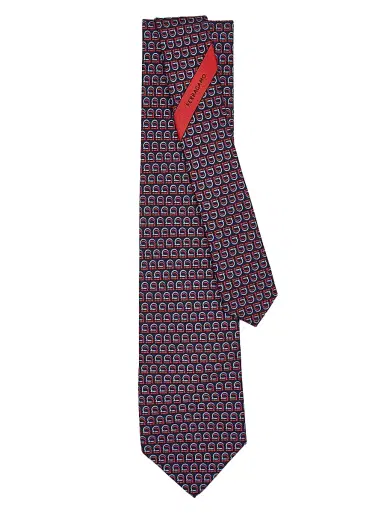 FERRAGAMO Men's Gancini Printed Tie - Marine Red | Thumbnail 2 FERRAGAMO Men's Gancini Printed Tie - Marine Red | Thumbnail 2