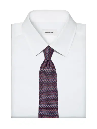 FERRAGAMO Men's Gancini Printed Tie - Marine Red | Thumbnail 3 FERRAGAMO Men's Gancini Printed Tie - Marine Red | Thumbnail 3
