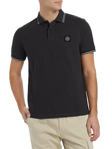 Stone Island Men's Cotton-Blend Patch Polo Shirt - Black | Thumbnail 3 Stone Island Men's Cotton-Blend Patch Polo Shirt - Black | Thumbnail 3