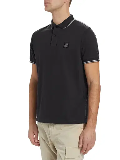 Stone Island Men's Cotton-Blend Patch Polo Shirt - Black | Thumbnail 4 Stone Island Men's Cotton-Blend Patch Polo Shirt - Black | Thumbnail 4