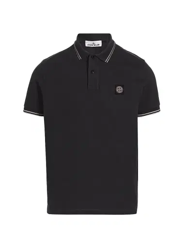 Stone Island Men's Cotton-Blend Patch Polo Shirt - Black | Thumbnail 1 Stone Island Men's Cotton-Blend Patch Polo Shirt - Black | Thumbnail 1