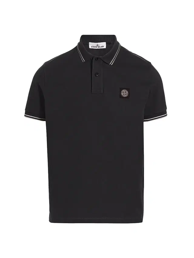 Stone Island Men's Cotton-Blend Patch Polo Shirt - Black