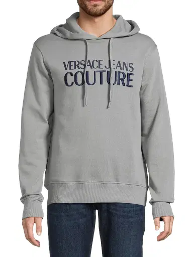 Versace Jeans Couture Men's Logo Cotton Hoodie - Ice Grey - Size XL | Thumbnail 3 Versace Jeans Couture Men's Logo Cotton Hoodie - Ice Grey - Size XL | Thumbnail 3