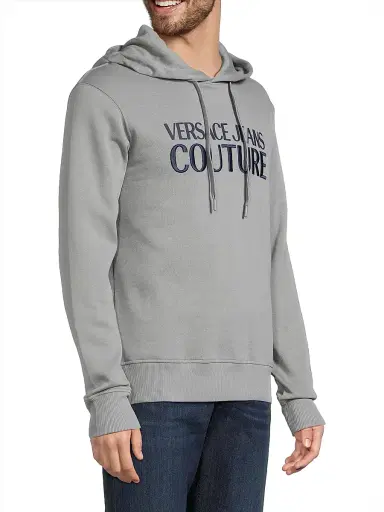 Versace Jeans Couture Men's Logo Cotton Hoodie - Ice Grey - Size XL | Thumbnail 4 Versace Jeans Couture Men's Logo Cotton Hoodie - Ice Grey - Size XL | Thumbnail 4