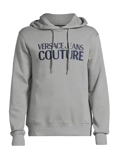 Versace Jeans Couture Men's Logo Cotton Hoodie - Ice Grey - Size XL | Thumbnail 1 Versace Jeans Couture Men's Logo Cotton Hoodie - Ice Grey - Size XL | Thumbnail 1