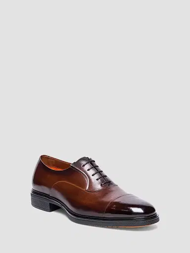 Santoni Men's Leather Cap-Toe Derby Shoes - Dark Brown - Size 13 | Thumbnail 2