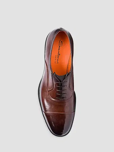 Santoni Men's Leather Cap-Toe Derby Shoes - Dark Brown - Size 13 | Thumbnail 5