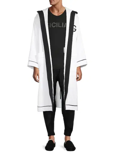 Dolce & Gabbana Men's Logo Embroidered Bathrobe - White - Size Medium | Thumbnail 2