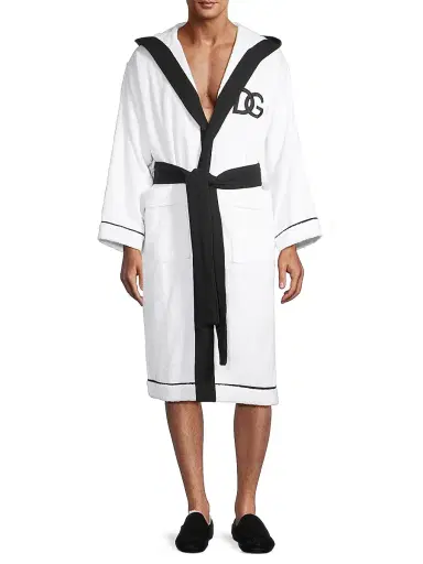 Dolce & Gabbana Men's Logo Embroidered Bathrobe - White - Size Medium | Thumbnail 3