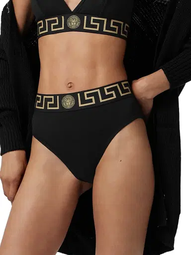 Versace Women's Topeka Logo Stretch Cotton Jersey Briefs - Black - Size XS | Thumbnail 4