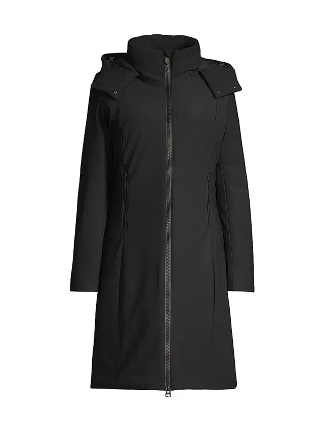 Women's Alkinia Hooded Long Coat - Black