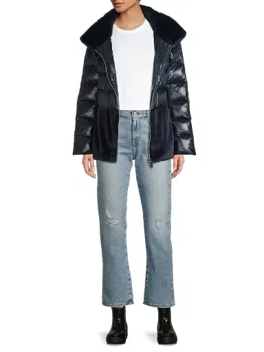Herno Women's Faux-Fur Down Puffer Jacket - Navy | Thumbnail 2