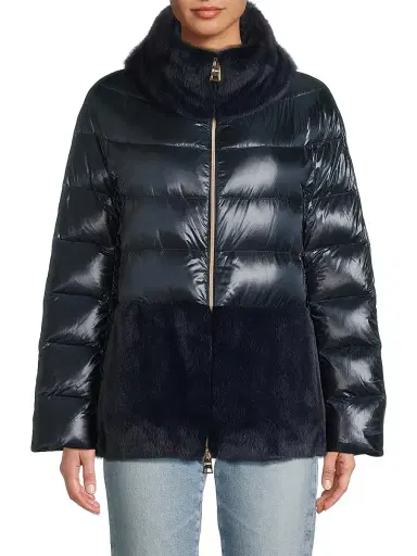 Herno Women's Faux-Fur Down Puffer Jacket - Navy | Thumbnail 3