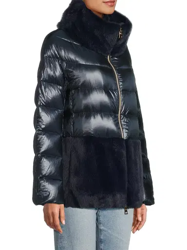 Herno Women's Faux-Fur Down Puffer Jacket - Navy | Thumbnail 4