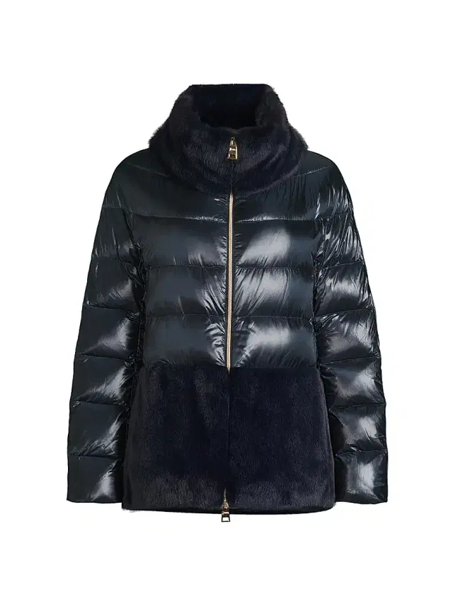 Women's Faux-Fur Down Puffer Jacket - Navy