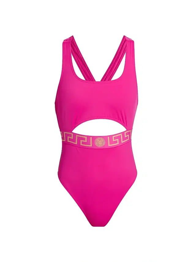 Versace Women's Greek Key Medusa One-Piece Swimsuit - Pink Sapphire