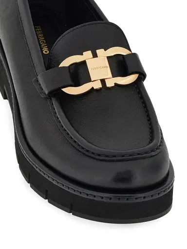Ferragamo Women's Maryan Leather Lug-Sole Loafers - Nero - Size 11 | Thumbnail 4