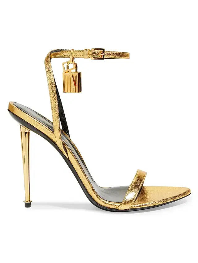 TOM FORD Women's Padlock 5MM Leather Point-Toe Ankle-Strap Sandals - Gold