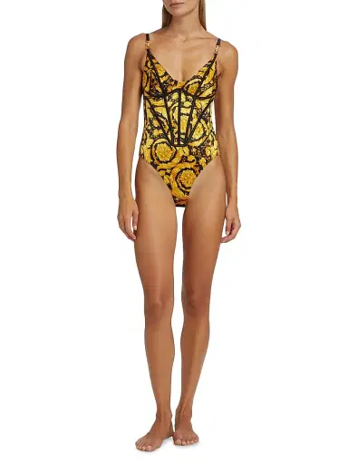 Versace Women's 92' Barocco Print Bodysuit - Black Gold - Size XL | Thumbnail 2