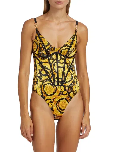 Versace Women's 92' Barocco Print Bodysuit - Black Gold - Size XL | Thumbnail 3