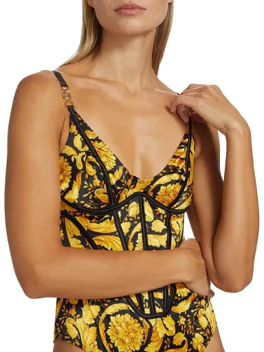 Versace Women's 92' Barocco Print Bodysuit - Black Gold - Size XL | Thumbnail 5
