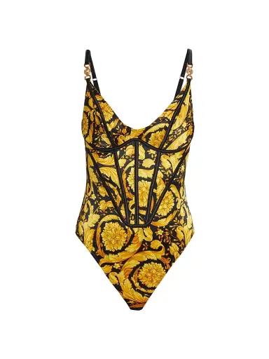 Versace Women's 92' Barocco Print Bodysuit - Black Gold - Size XL | Thumbnail 1