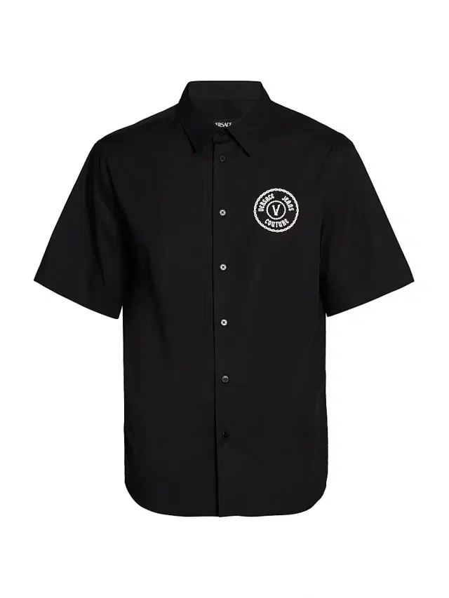 Men's Logo Patch Cotton Shirt - Black