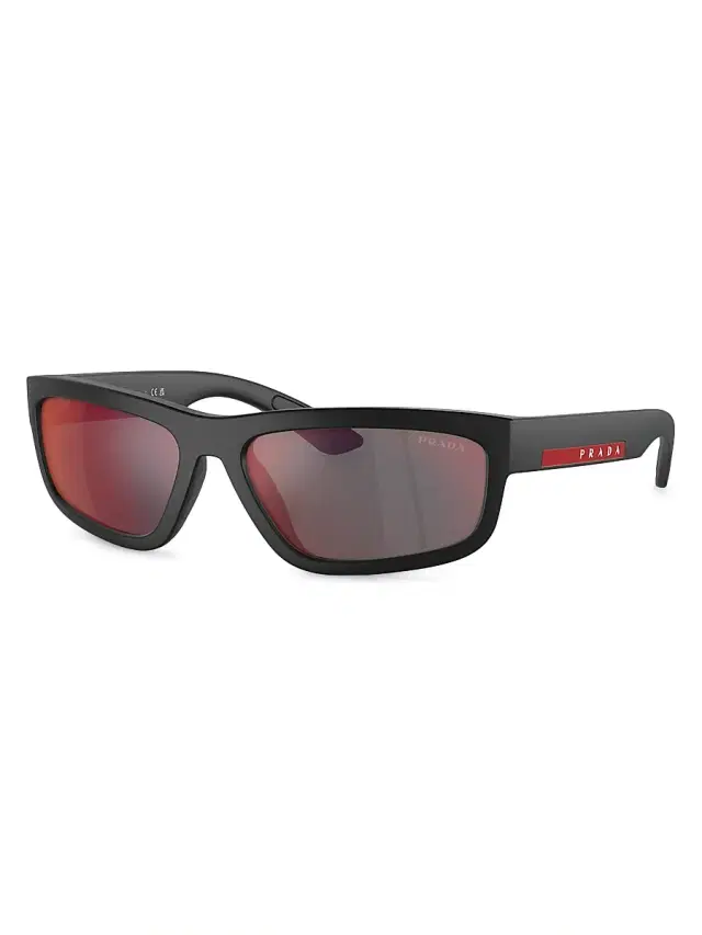 Prada Linea Rossa Men's PS 05ZS 59MM Rectangular Sunglasses - Black Rubber Red Mirror