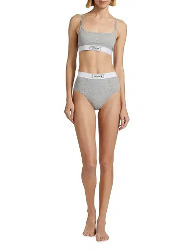 Versace Women's Cotton Rib Logo Bralette - Grey Melanges - Size XL | Thumbnail 2 Versace Women's Cotton Rib Logo Bralette - Grey Melanges - Size XL | Thumbnail 2