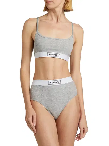 Versace Women's Cotton Rib Logo Bralette - Grey Melanges - Size XL | Thumbnail 3 Versace Women's Cotton Rib Logo Bralette - Grey Melanges - Size XL | Thumbnail 3