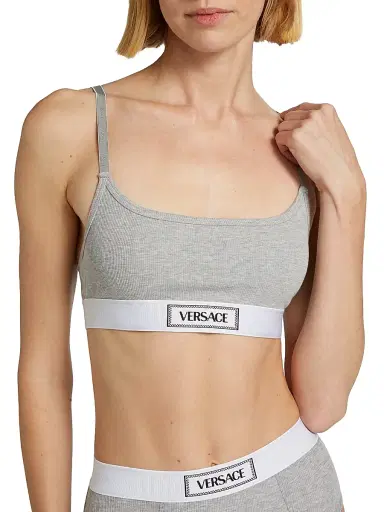 Versace Women's Cotton Rib Logo Bralette - Grey Melanges - Size XL | Thumbnail 5 Versace Women's Cotton Rib Logo Bralette - Grey Melanges - Size XL | Thumbnail 5