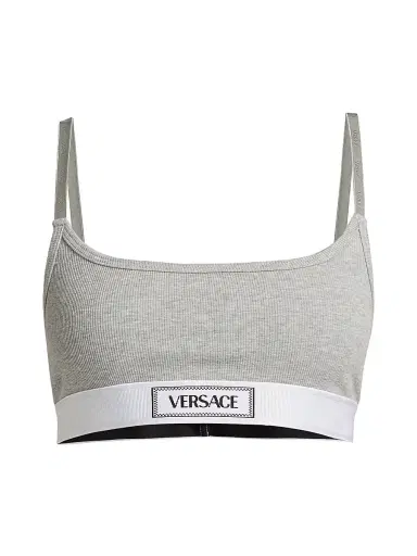 Versace Women's Cotton Rib Logo Bralette - Grey Melanges - Size XL | Thumbnail 1 Versace Women's Cotton Rib Logo Bralette - Grey Melanges - Size XL | Thumbnail 1