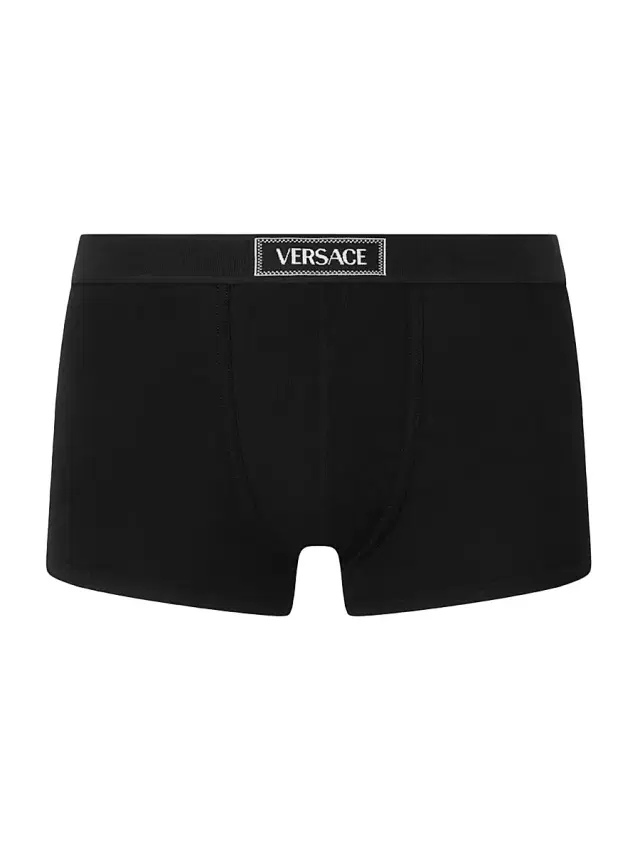 Versace Men's Logo Cotton-Blend Boxer Briefs - Black