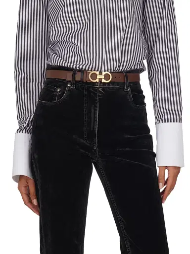 Ferragamo Women's Gancini Reversible & Adjustable Cut-to-Size Hammered Leather Belt - Cocoa Brown Nero - Size XXS | Thumbnail 2 Ferragamo Women's Gancini Reversible & Adjustable Cut-to-Size Hammered Leather Belt - Cocoa Brown Nero - Size XXS | Thumbnail 2