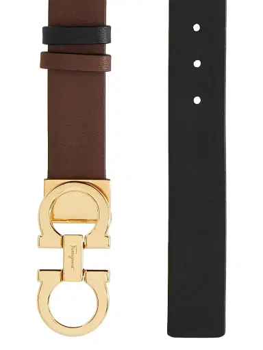 Ferragamo Women's Gancini Reversible & Adjustable Cut-to-Size Hammered Leather Belt - Cocoa Brown Nero - Size XXS | Thumbnail 4 Ferragamo Women's Gancini Reversible & Adjustable Cut-to-Size Hammered Leather Belt - Cocoa Brown Nero - Size XXS | Thumbnail 4