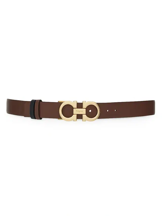 FERRAGAMO Women's Gancini Reversible & Adjustable Cut-to-Size Hammered Leather Belt - Cocoa Brown Nero