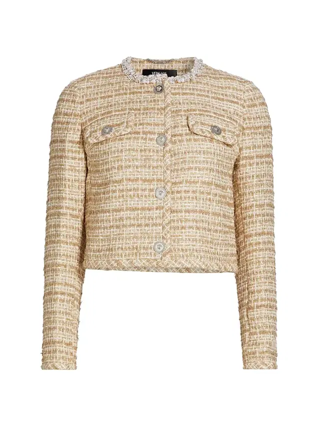 Women's Cotton-Blend Tweed Jacket - Taupe