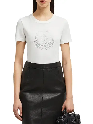 Moncler Women's Cotton Metallic Print Logo T-Shirt - Off White | Thumbnail 2 Moncler Women's Cotton Metallic Print Logo T-Shirt - Off White | Thumbnail 2