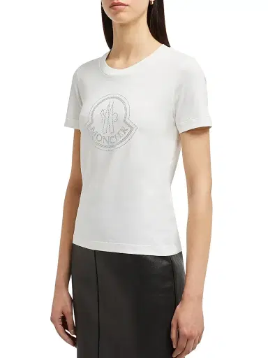 Moncler Women's Cotton Metallic Print Logo T-Shirt - Off White | Thumbnail 3 Moncler Women's Cotton Metallic Print Logo T-Shirt - Off White | Thumbnail 3