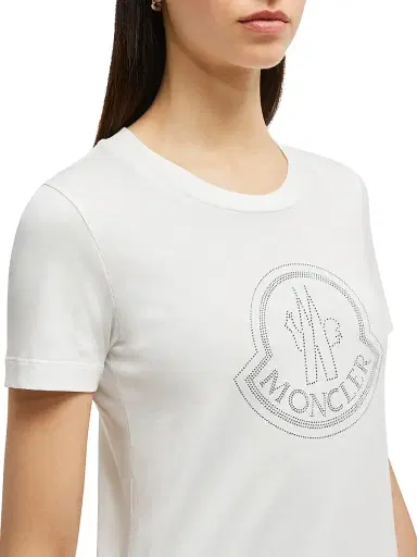 Moncler Women's Cotton Metallic Print Logo T-Shirt - Off White | Thumbnail 4 Moncler Women's Cotton Metallic Print Logo T-Shirt - Off White | Thumbnail 4