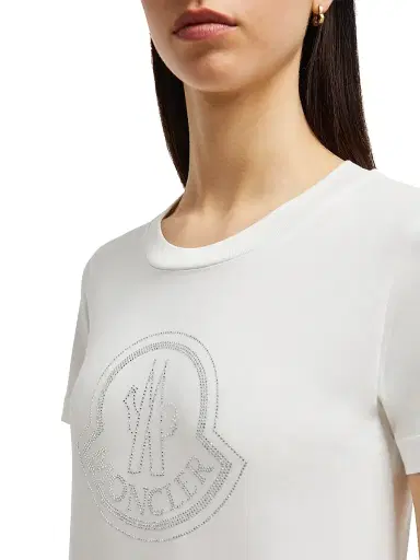 Moncler Women's Cotton Metallic Print Logo T-Shirt - Off White | Thumbnail 5 Moncler Women's Cotton Metallic Print Logo T-Shirt - Off White | Thumbnail 5