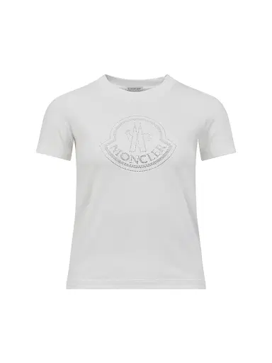 Moncler Women's Cotton Metallic Print Logo T-Shirt - Off White | Thumbnail 1 Moncler Women's Cotton Metallic Print Logo T-Shirt - Off White | Thumbnail 1