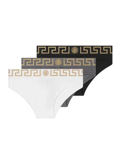 Versace Men's 3-Pack Greca Logo Cotton-Blend Brief Set - Black Grey White - Size XXL | Thumbnail 1 Versace Men's 3-Pack Greca Logo Cotton-Blend Brief Set - Black Grey White - Size XXL | Thumbnail 1