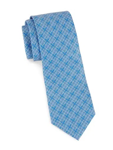 FERRAGAMO Men's Vera Silk Tie - Light Blue | Thumbnail 1 FERRAGAMO Men's Vera Silk Tie - Light Blue | Thumbnail 1